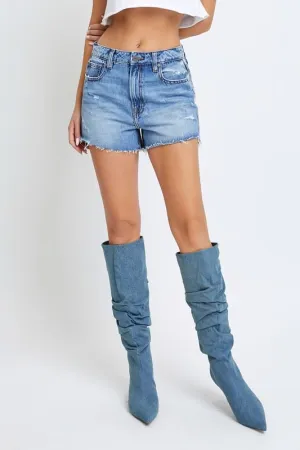 Medium Wash Rhinestone High Rise Shorts