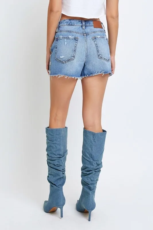 Medium Wash Rhinestone High Rise Shorts