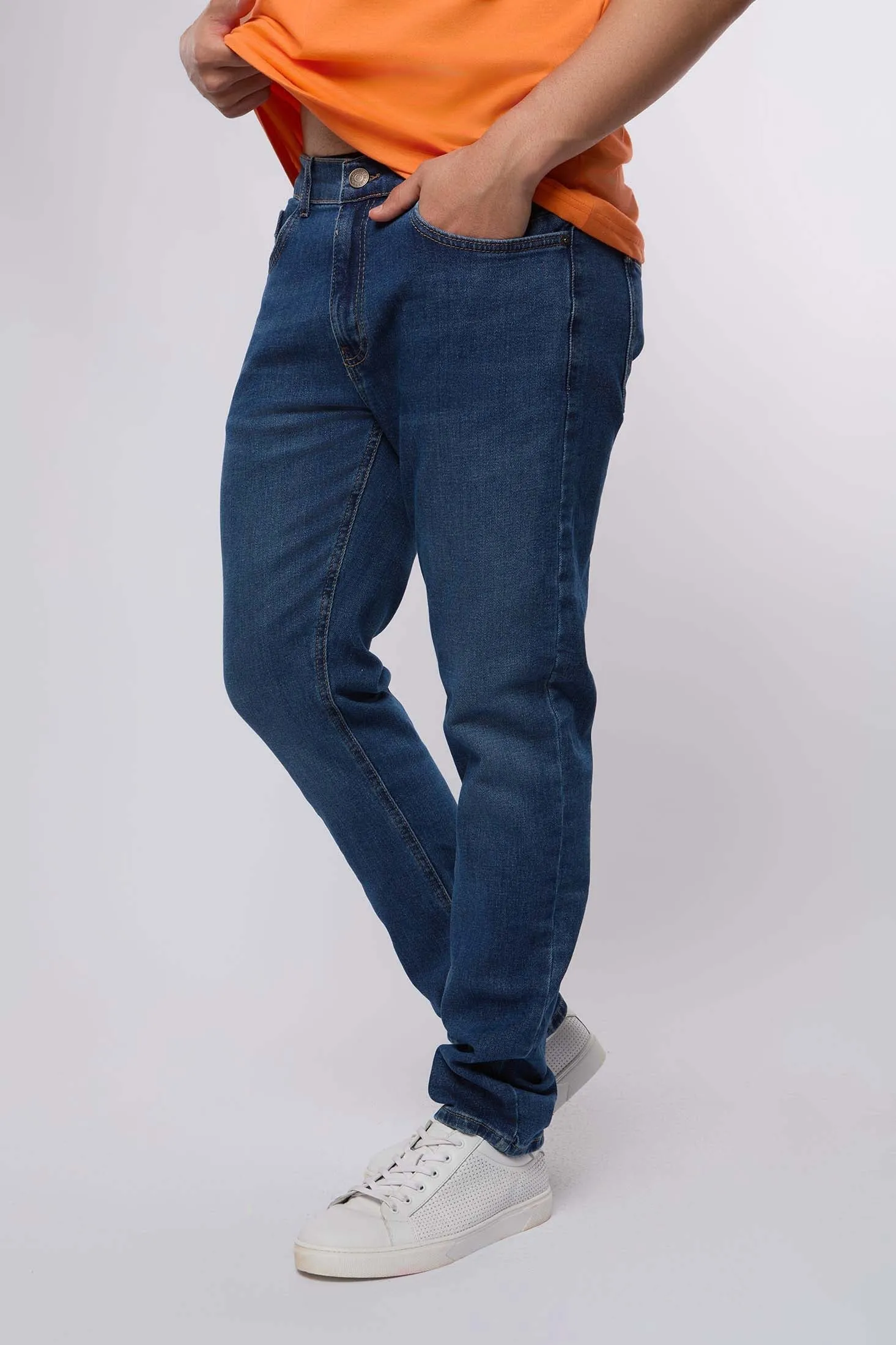 Men Denim Slim Straight Blue