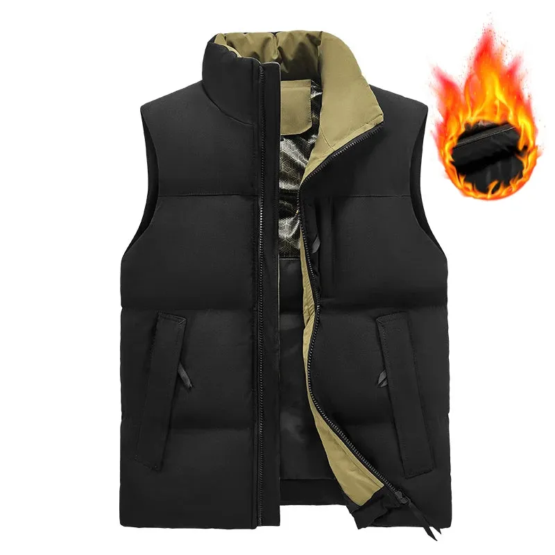 Men's Puffer Vest Warm Sleeveless Winter Jackets Waterproof Zipper Coats With Stand-Up Collar Casual Lightweight Outerwear For Cold Weather C23