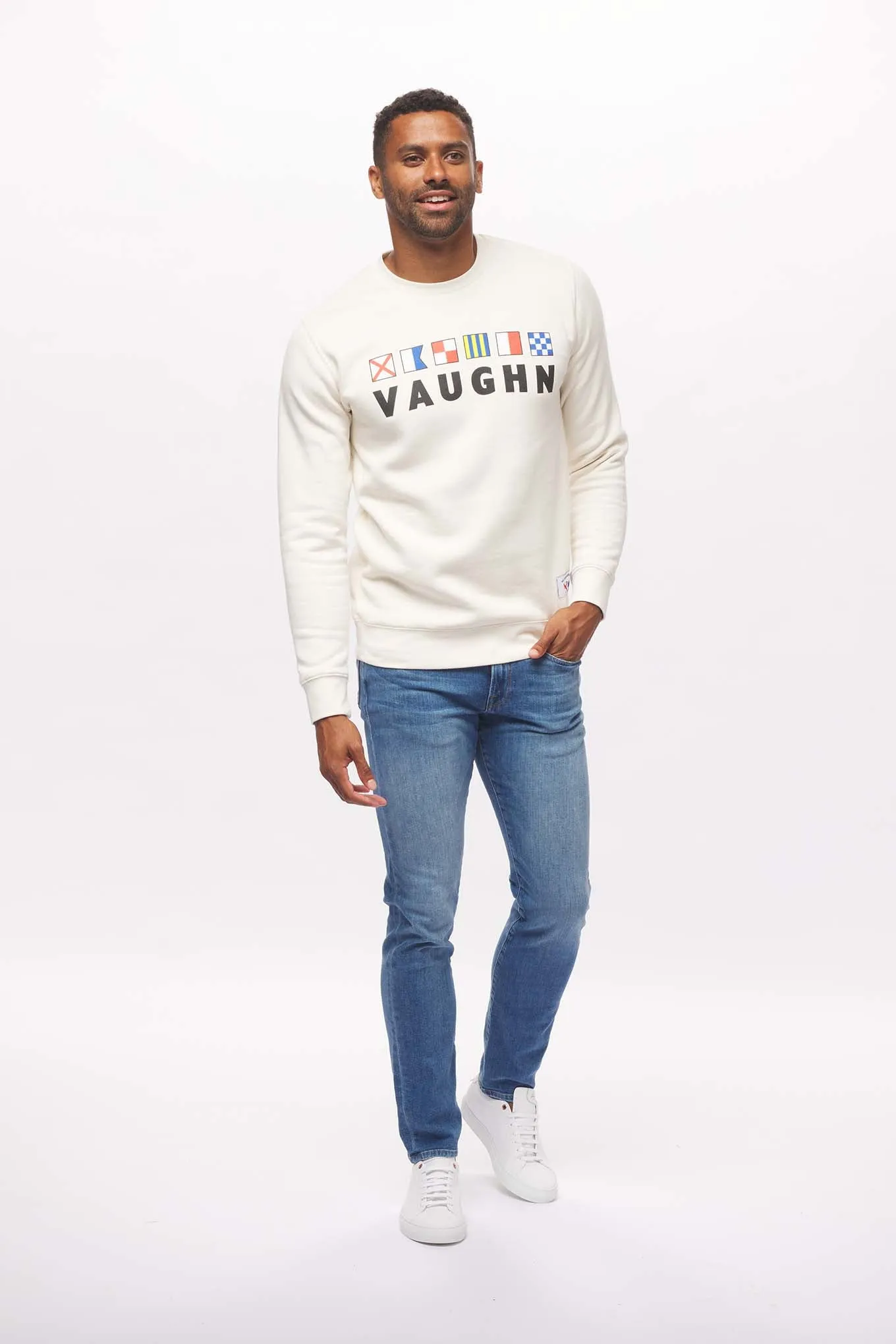 Men's - Voilier - Cream Nautical Flags Crew Neck Sweater