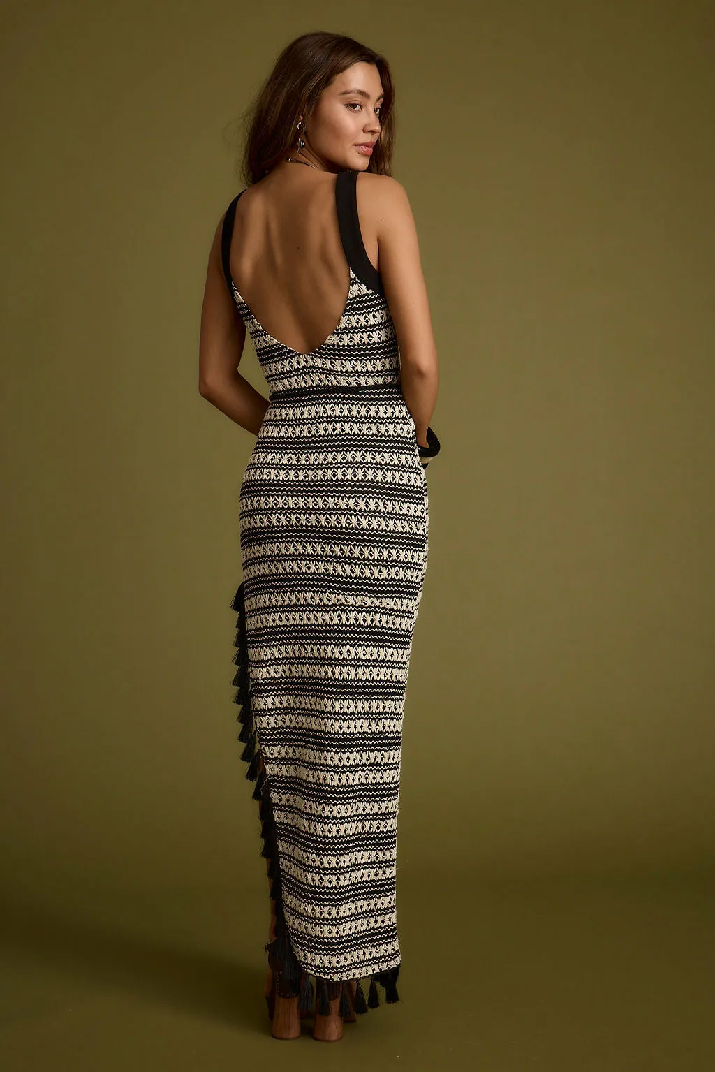 Mezza Black and White Crochet Maxi Dress