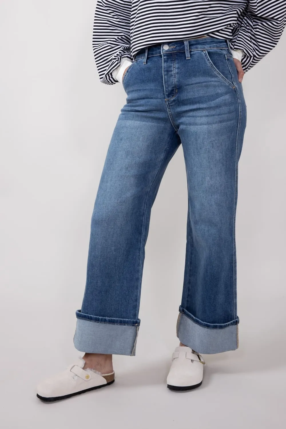 Mica High Rise Wide Cuffed Leg Jeans for Women | MTT-W3311