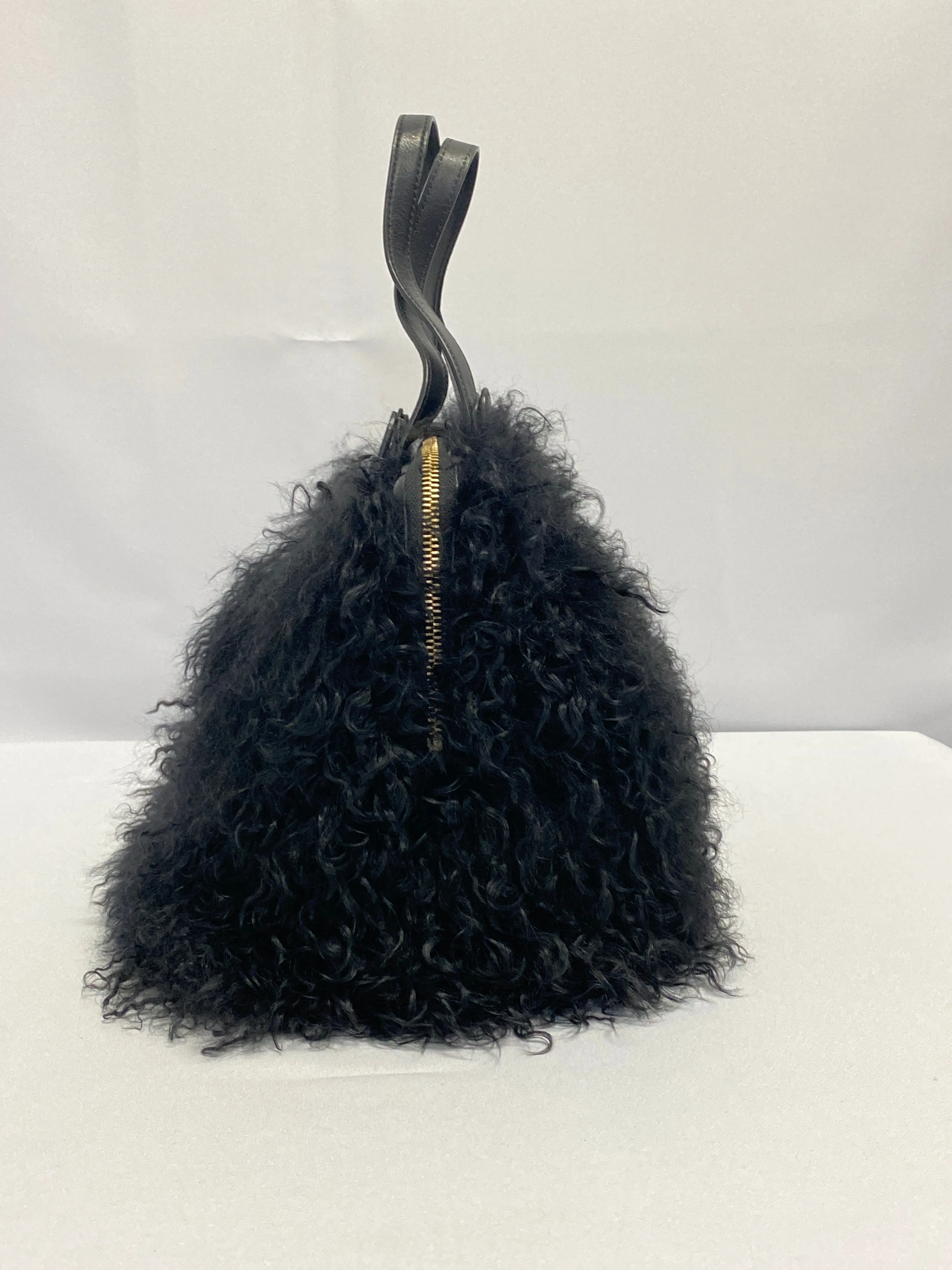 Michael Kors Margo Frame Mongolian black Fur Satchel