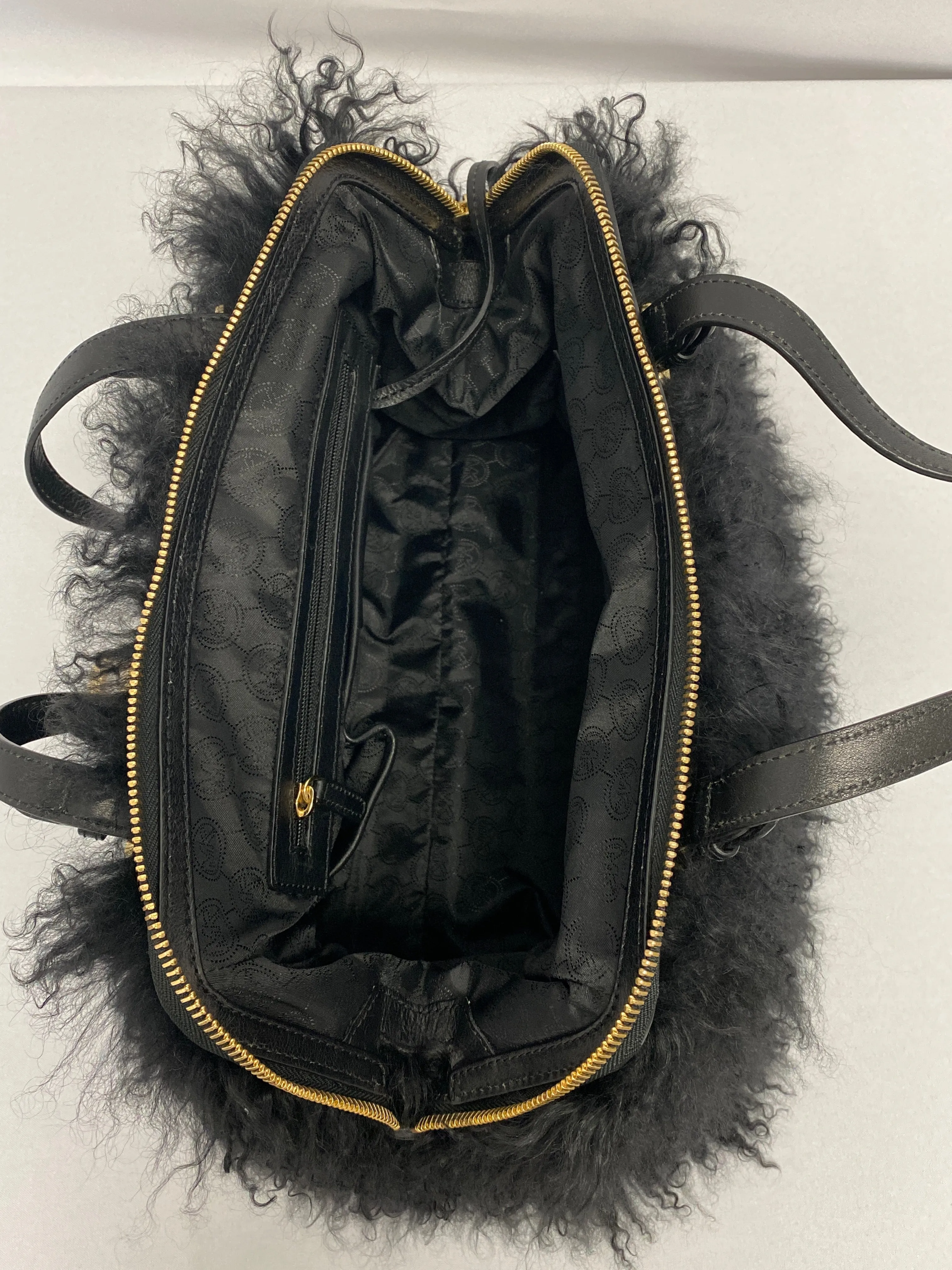 Michael Kors Margo Frame Mongolian black Fur Satchel