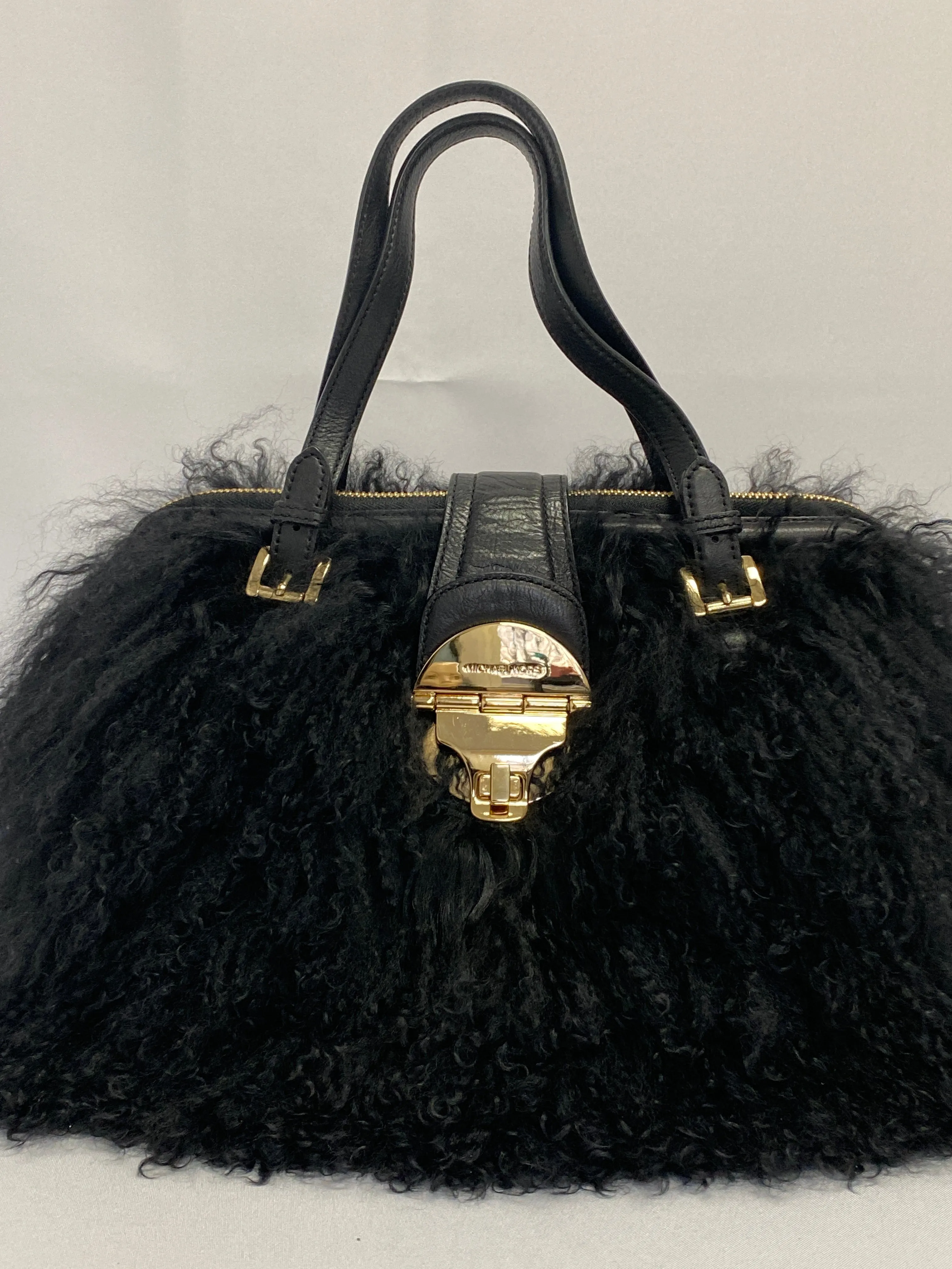 Michael Kors Margo Frame Mongolian black Fur Satchel