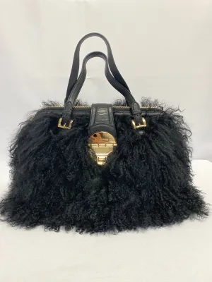 Michael Kors Margo Frame Mongolian black Fur Satchel