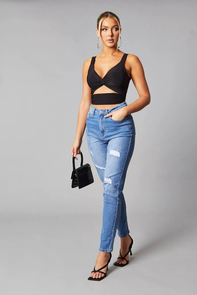 Mid Blue Distressed Straight Jeans - Atria