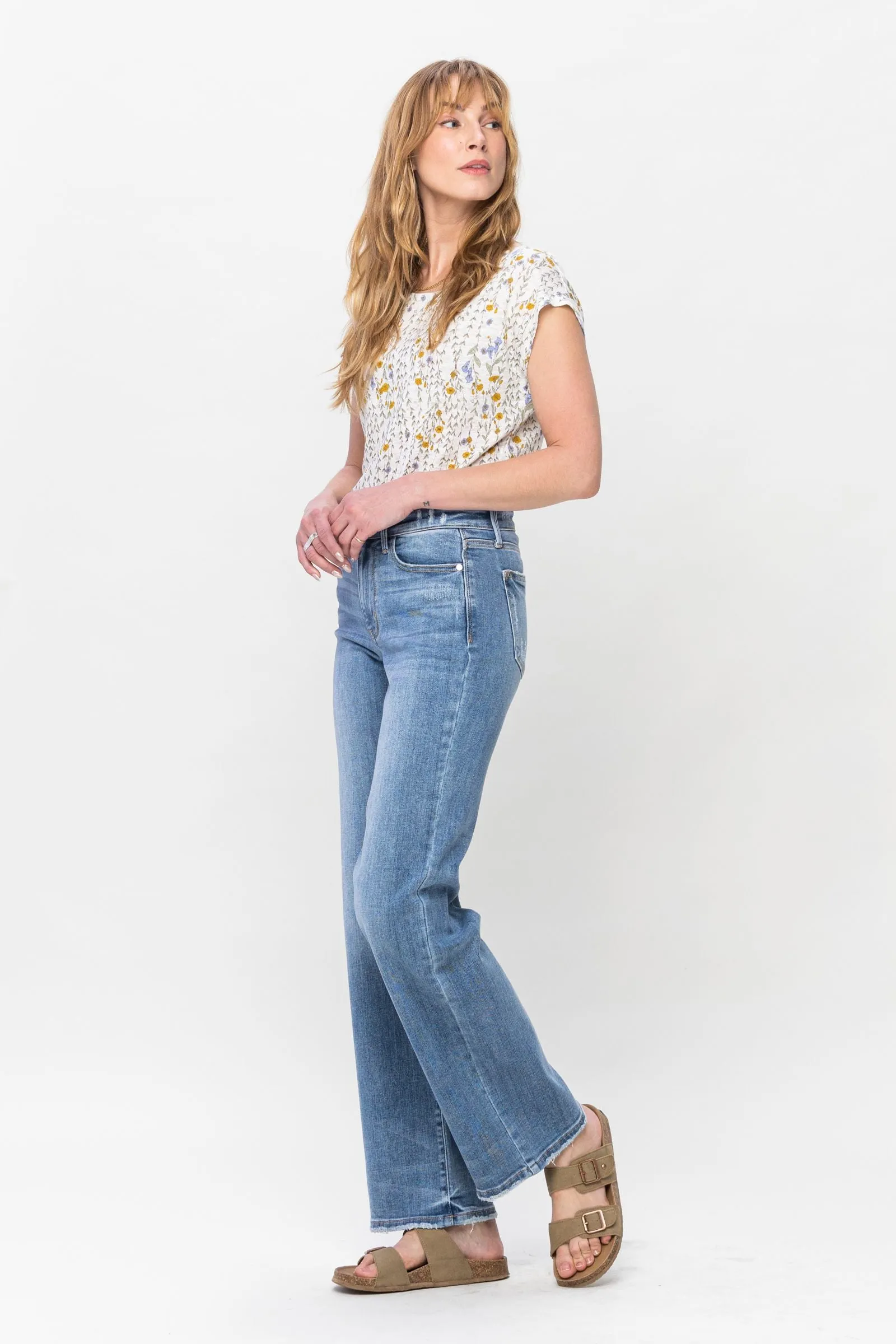 Mid Rise Vintage Wash Wide Leg Judy Blue Jeans