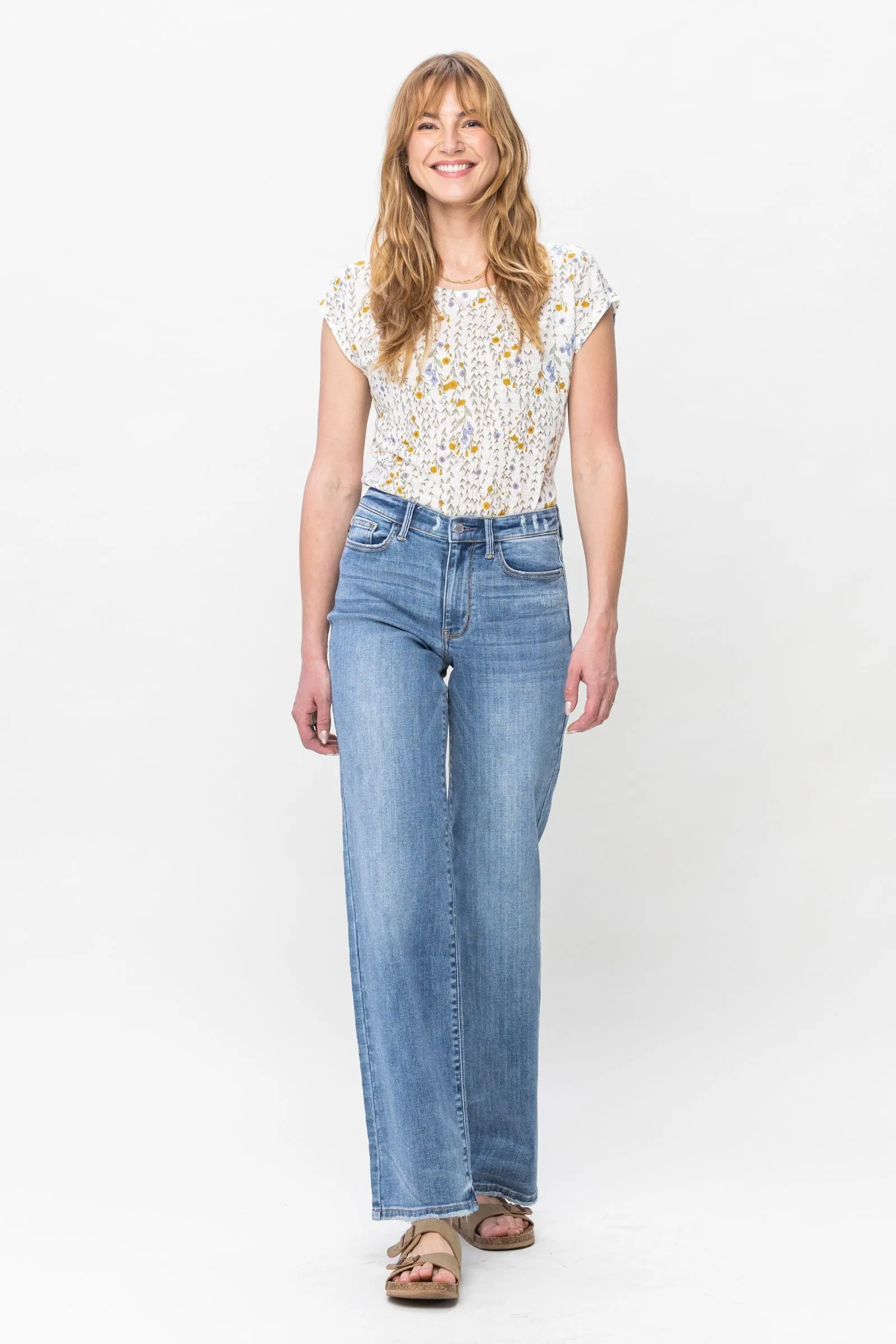 Mid Rise Vintage Wash Wide Leg Judy Blue Jeans
