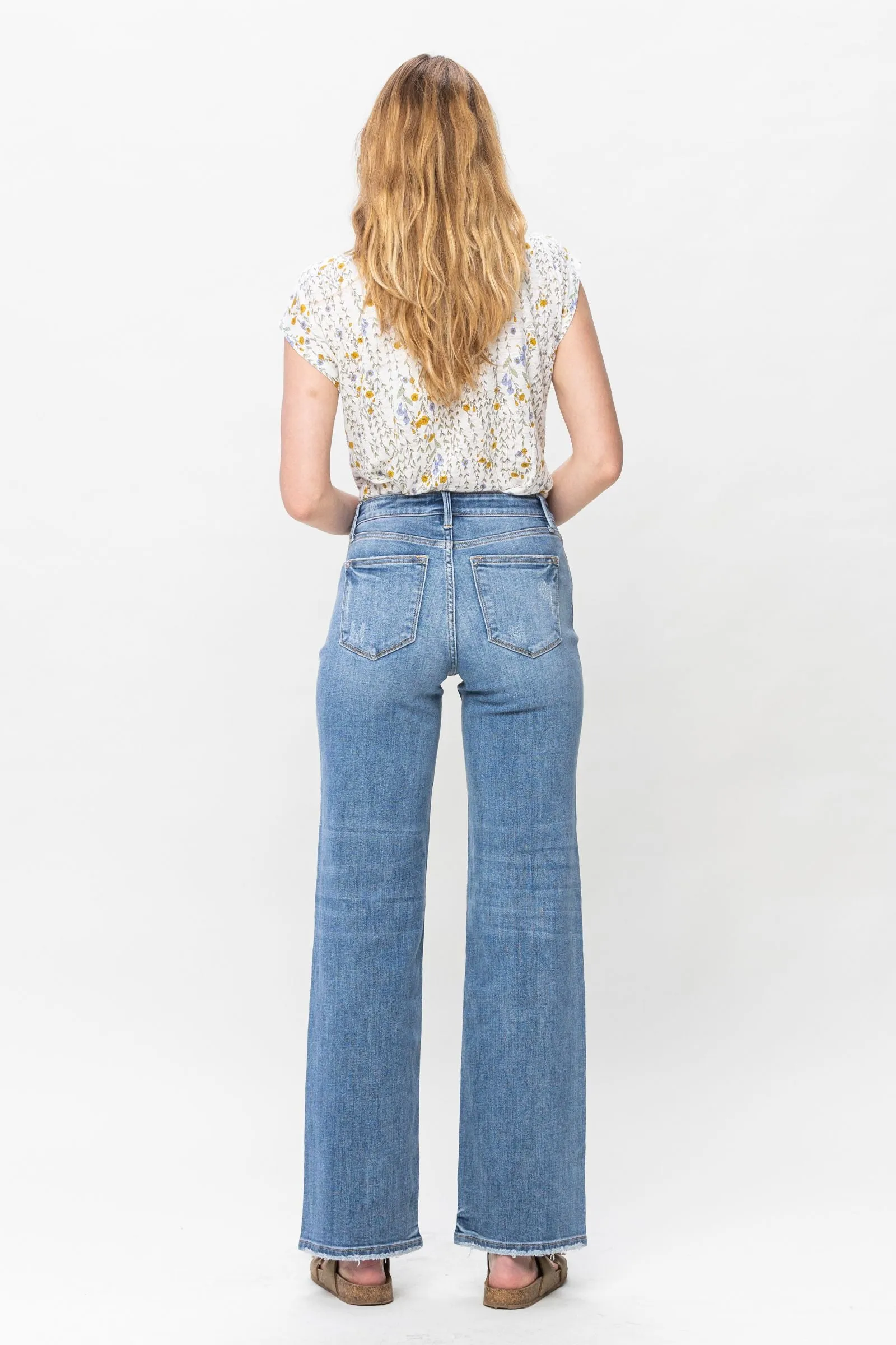 Mid Rise Vintage Wash Wide Leg Judy Blue Jeans