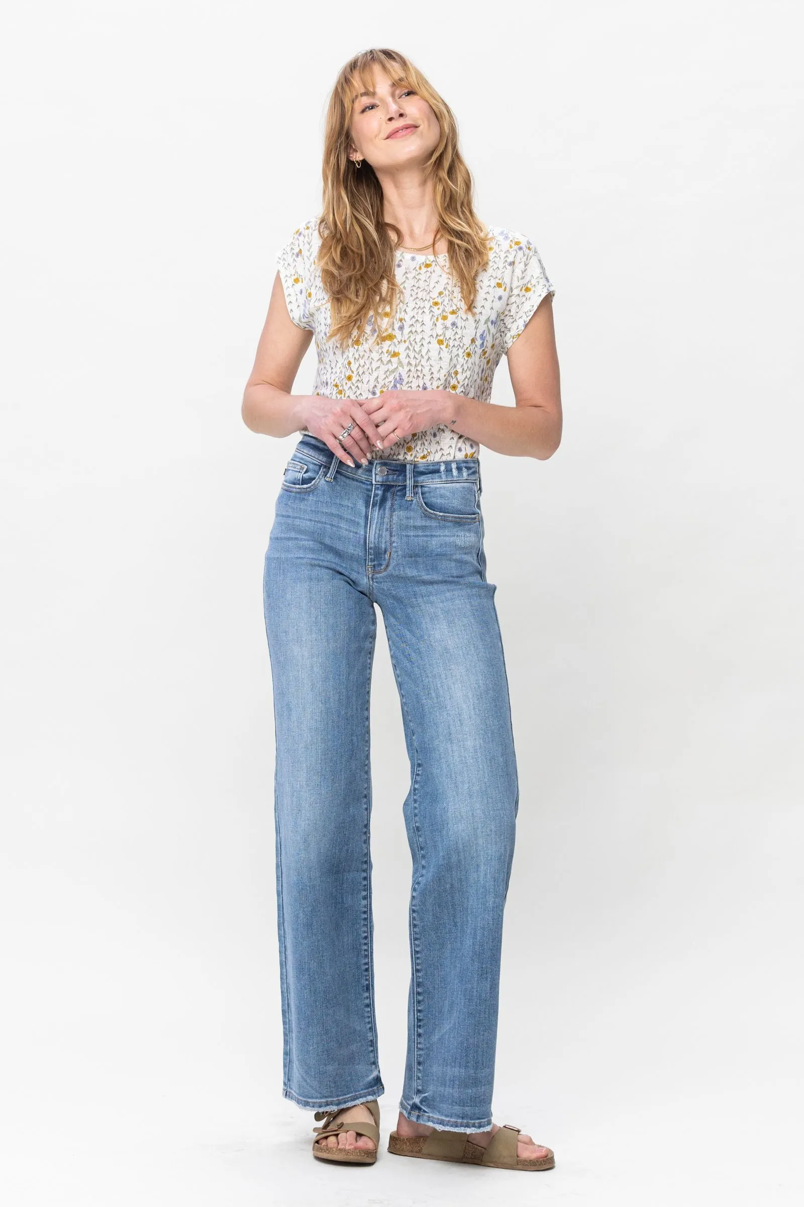 Mid Rise Vintage Wash Wide Leg Judy Blue Jeans