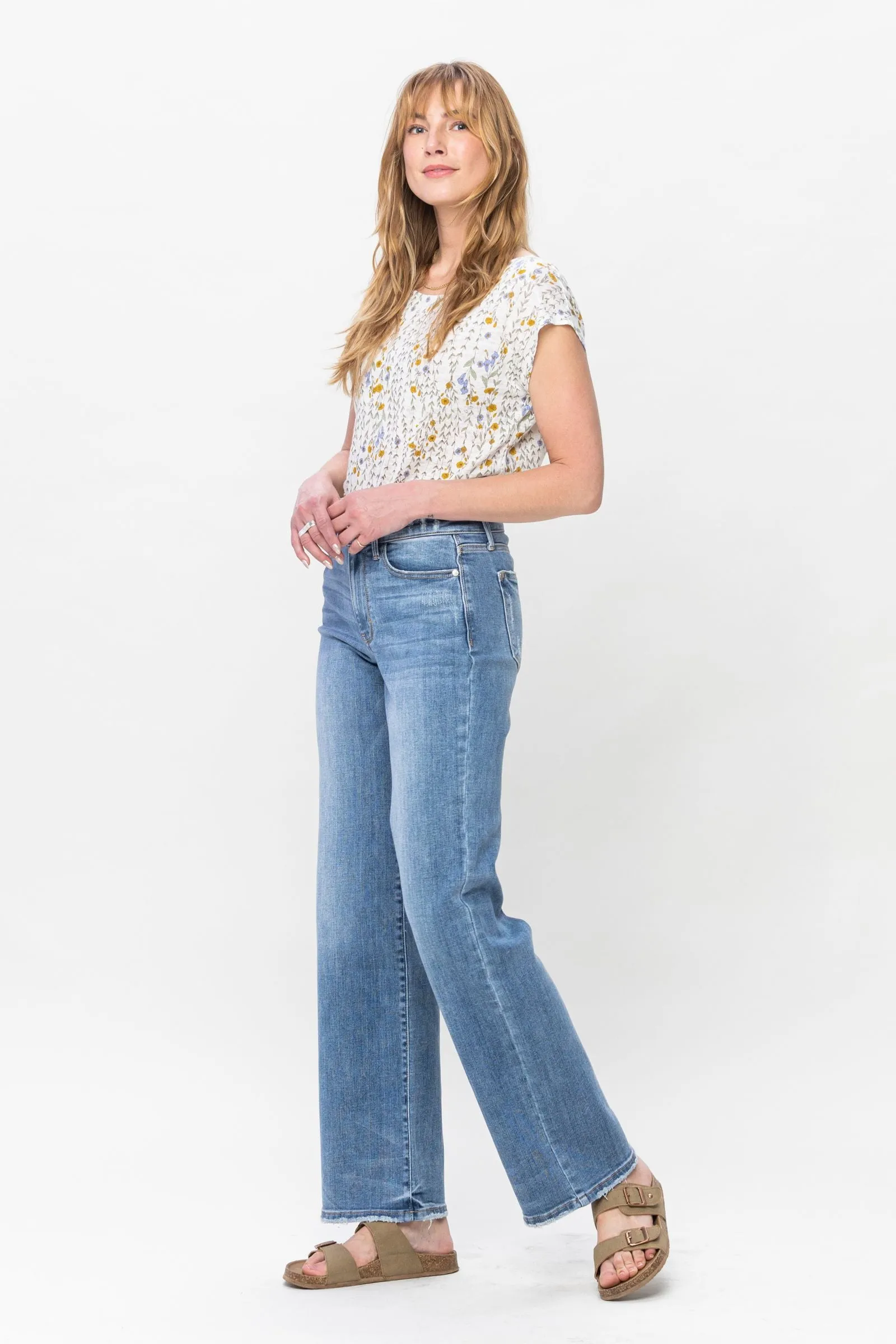 Mid Rise Vintage Wash Wide Leg Judy Blue Jeans