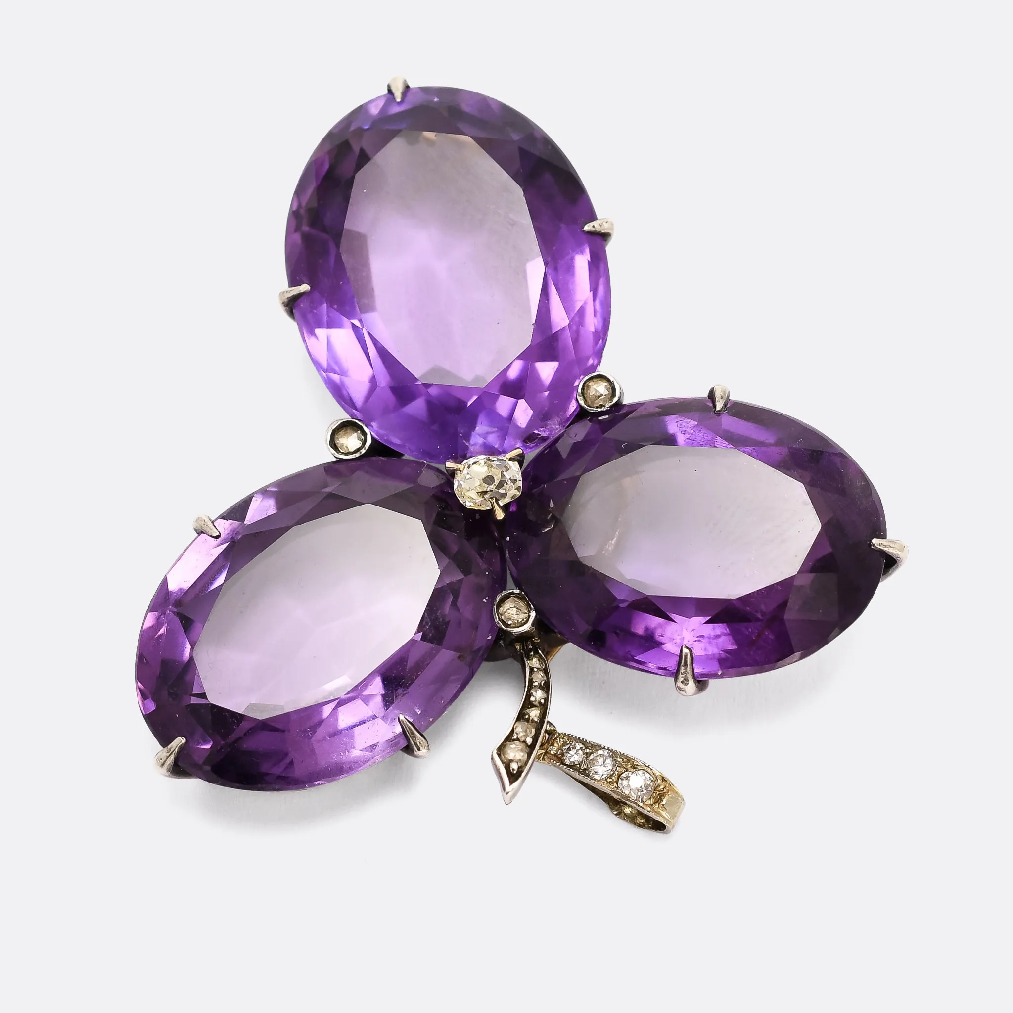 Mid-Victorian Amethyst & Diamond Clover Pendant