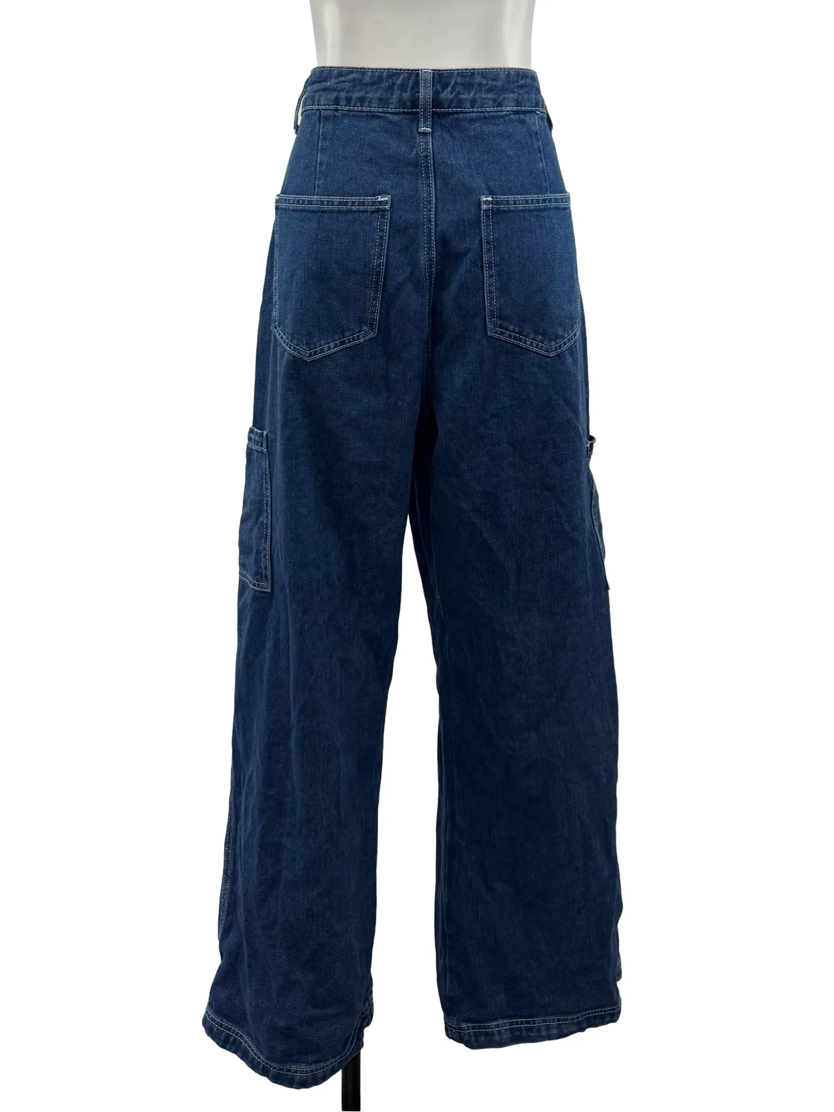 Mid Wash Denim Wide Leg Cargo Jeans