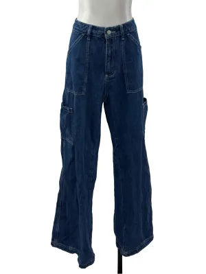 Mid Wash Denim Wide Leg Cargo Jeans