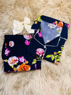 Midnight Bloom Floral Linen Pjs