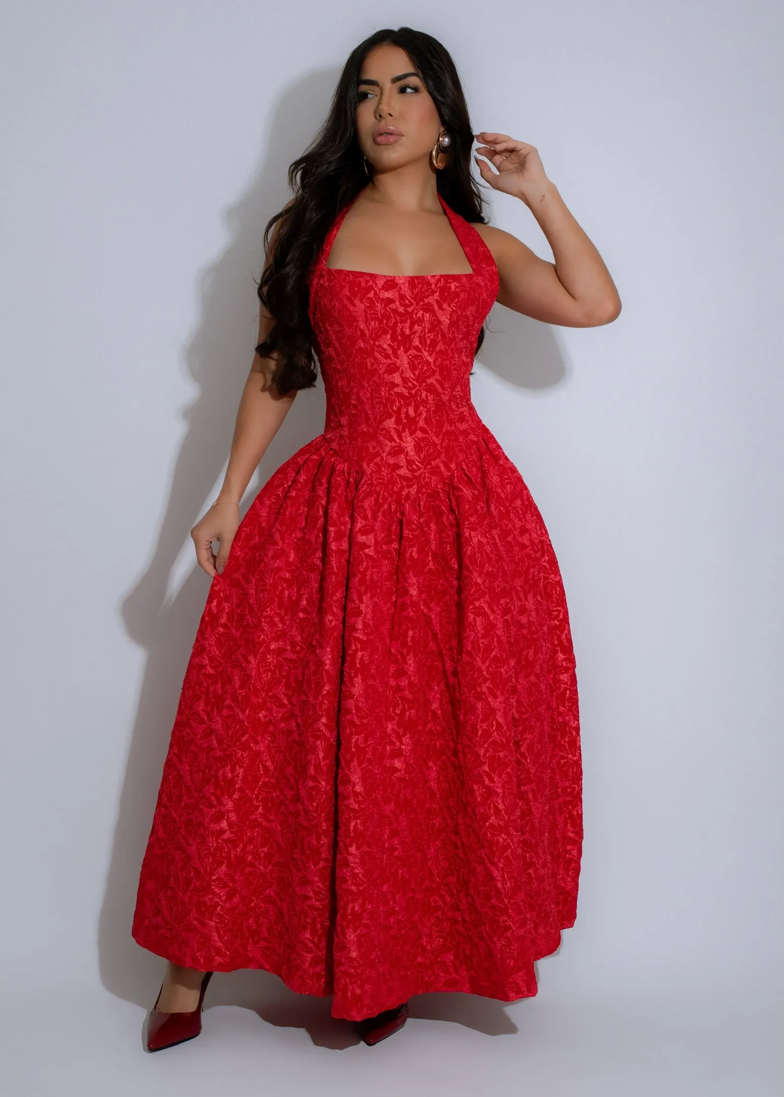 Midnight Bloom Floral Midi Dress Red