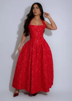 Midnight Bloom Floral Midi Dress Red
