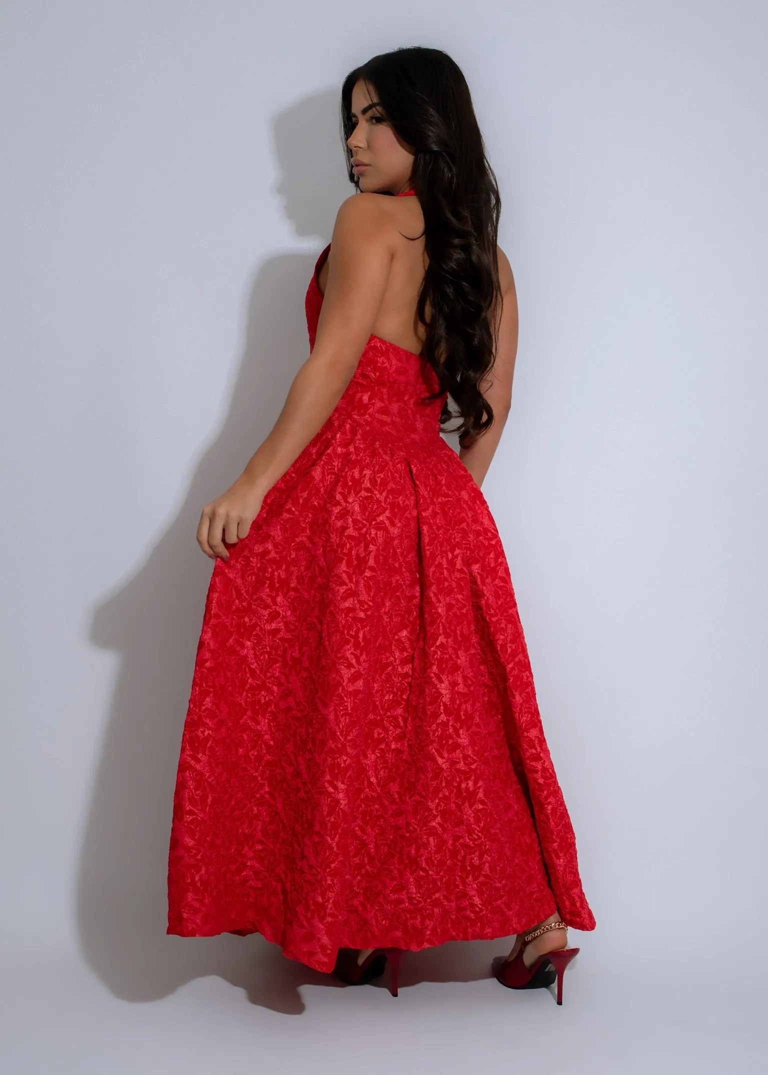 Midnight Bloom Floral Midi Dress Red