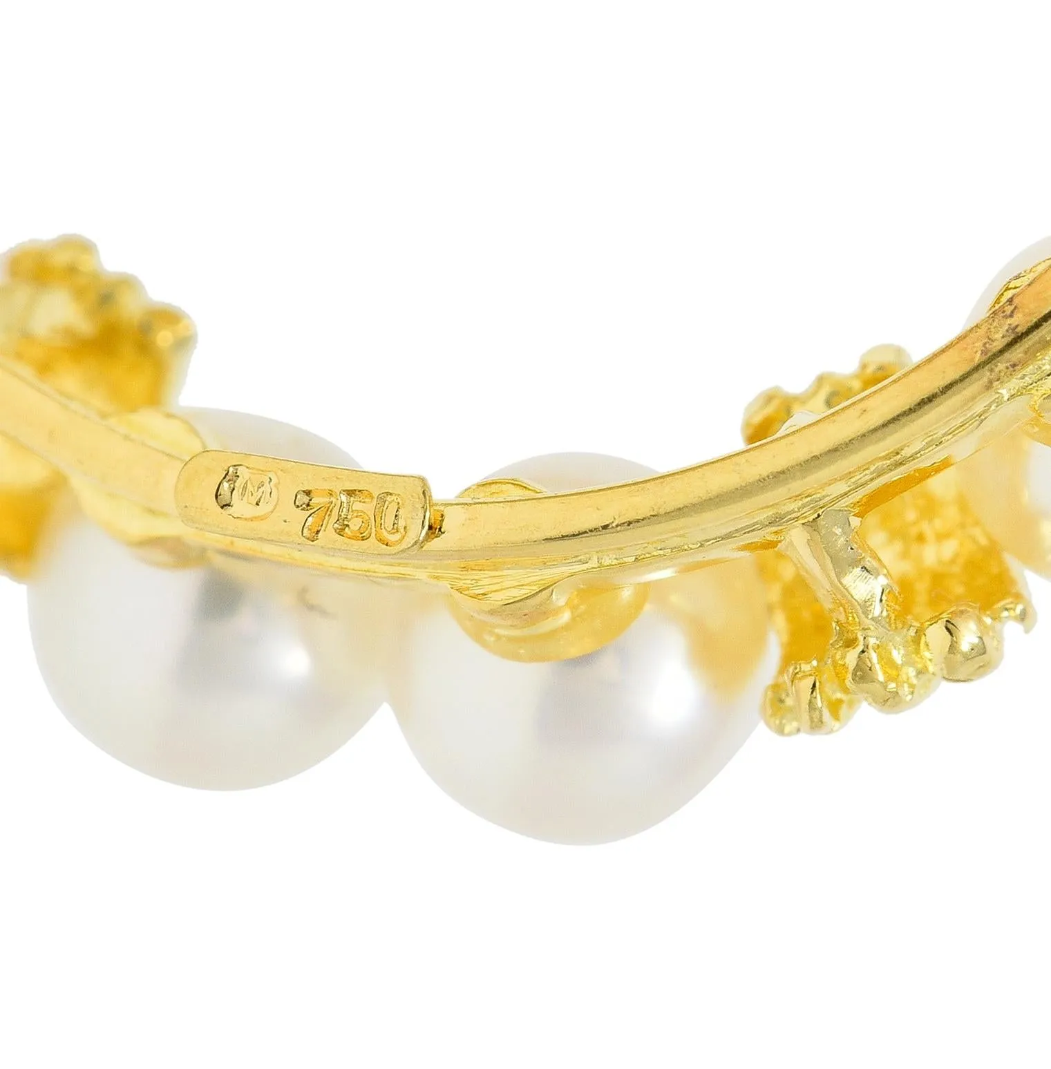 Mikimoto Pearl 14 Karat Yellow Gold Vintage Circle Wreath Brooch