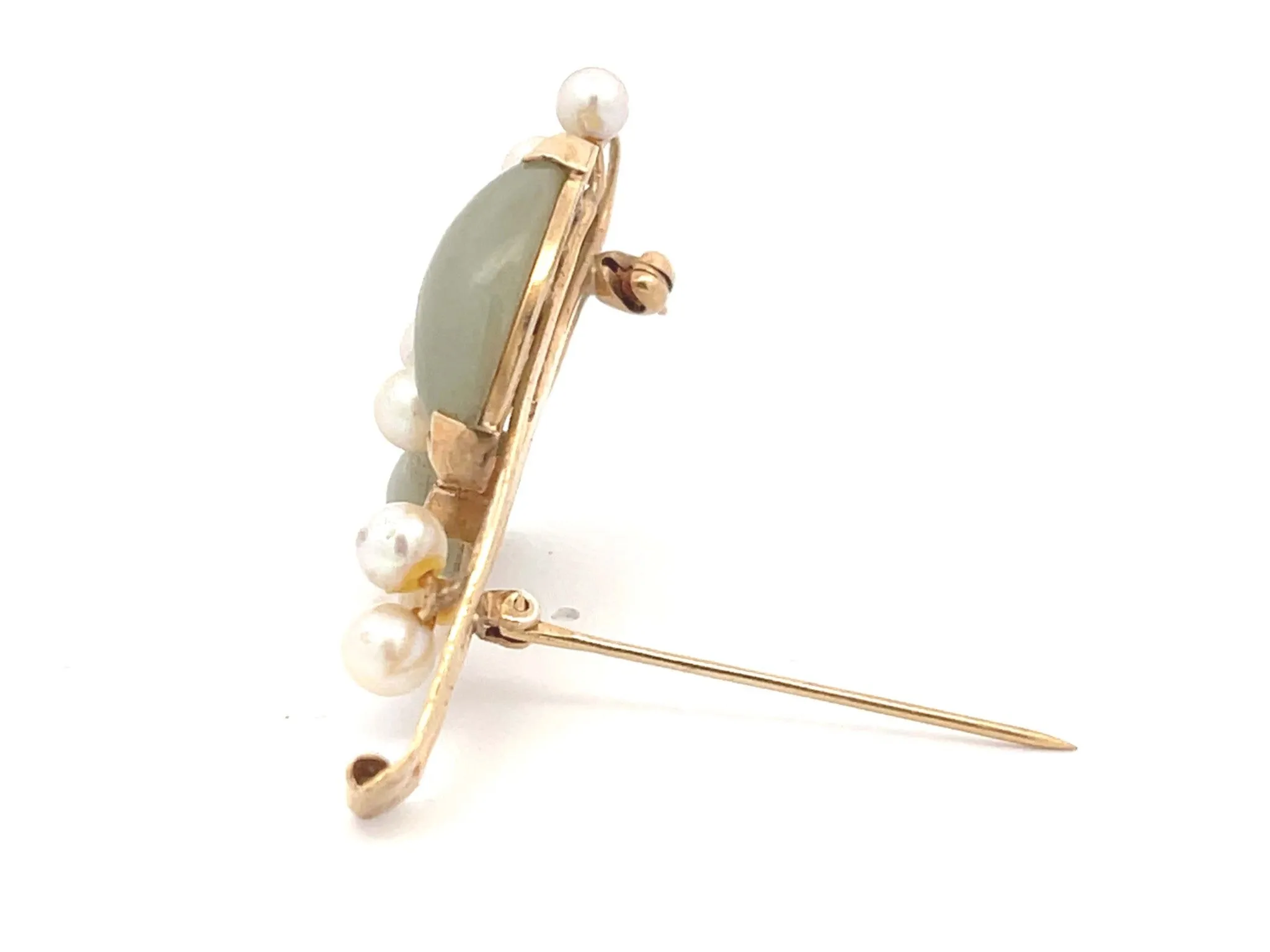 Mings Gold Branch Brooch with Jade and Pearls in 14k Yellow Gold