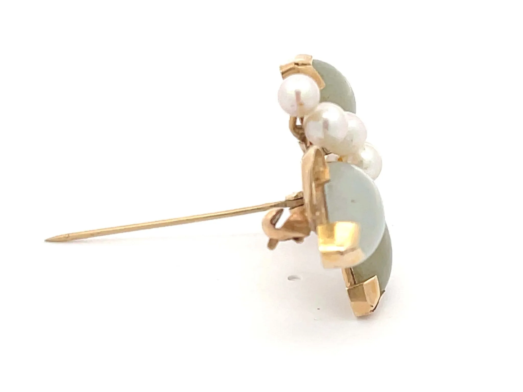 Mings Gold Branch Brooch with Jade and Pearls in 14k Yellow Gold