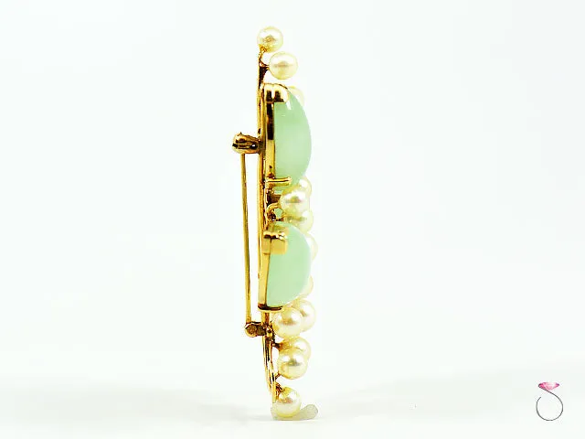 MING'S HAWAII GREEN JADE & PEARL BROOCH