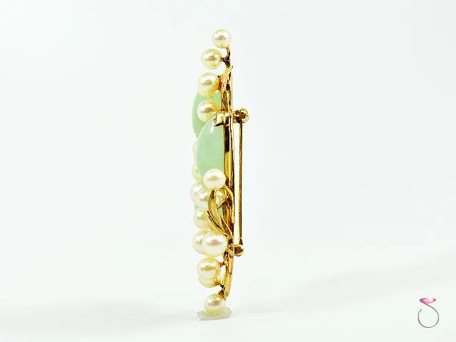 MING'S HAWAII GREEN JADE & PEARL BROOCH