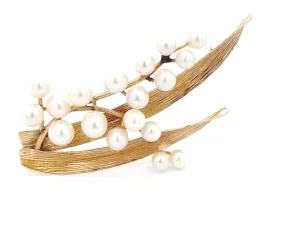 Mings Pearl Branch Brooch in 14k Yellow Gold