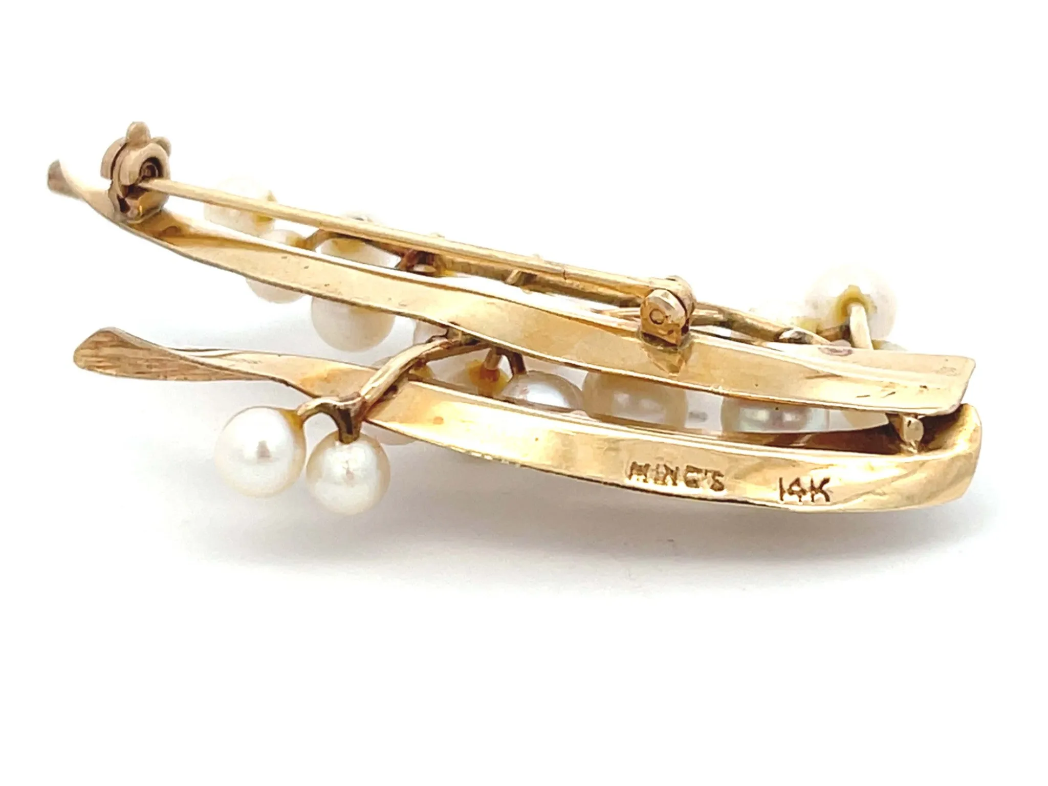Mings Pearl Branch Brooch in 14k Yellow Gold