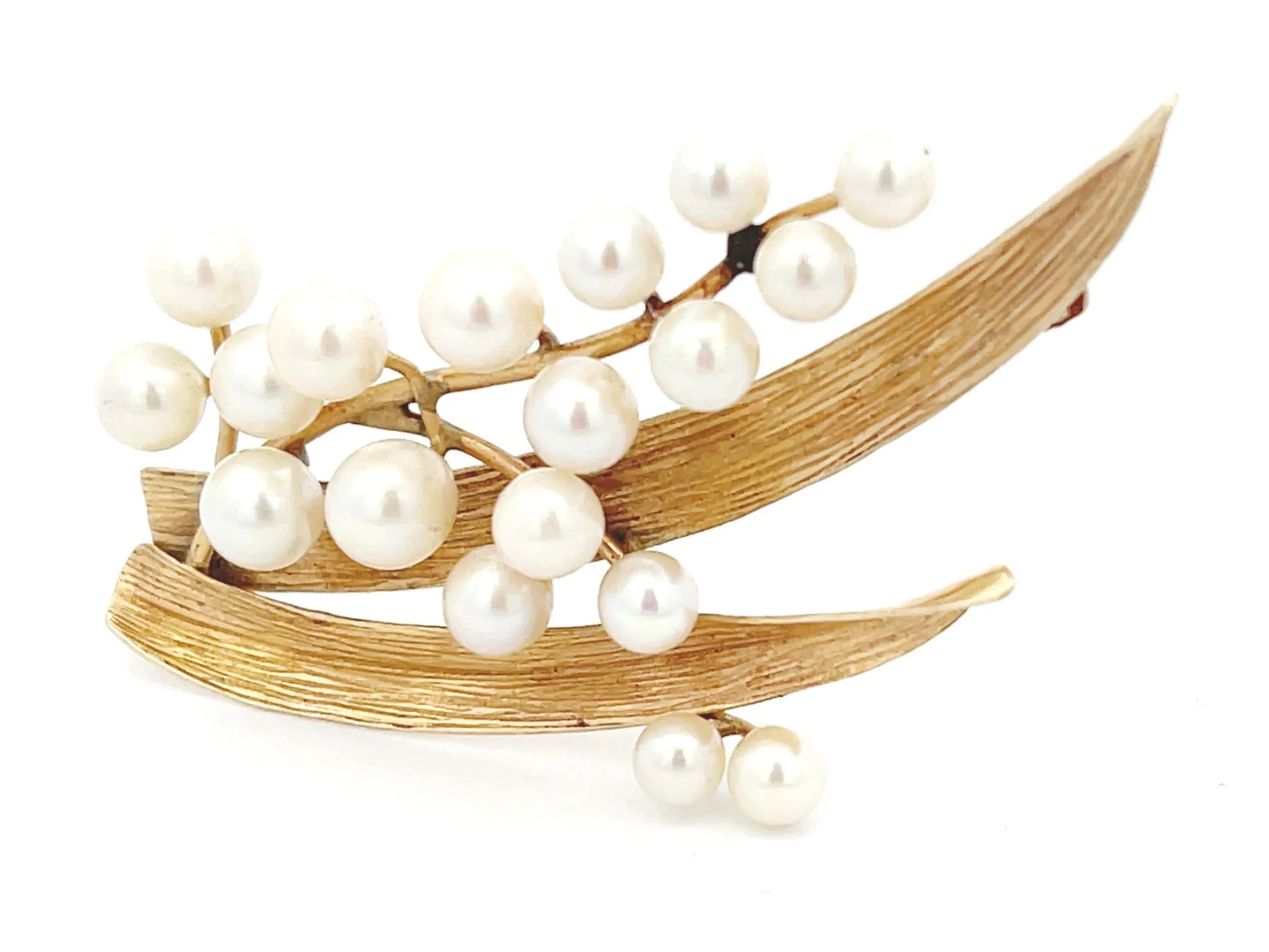 Mings Pearl Branch Brooch in 14k Yellow Gold