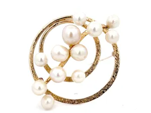 Mings Pearl Circle Brooch in 14k Yellow Gold