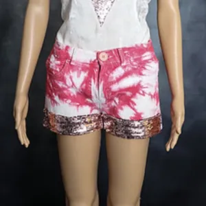 Mini Tye Dye Denim &amp; Sequin Booty Shorts