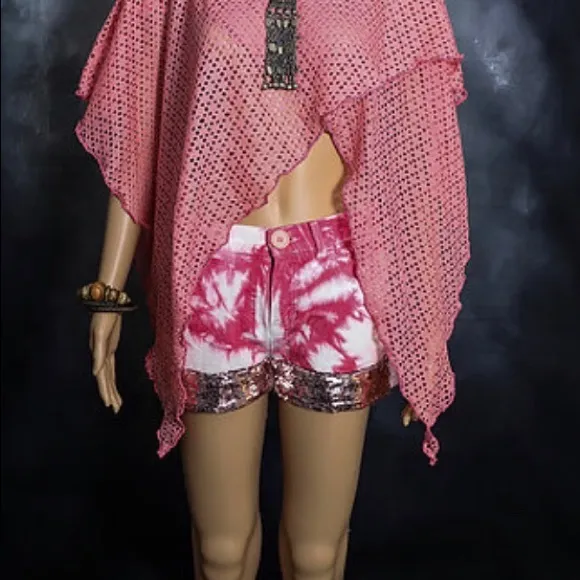 Mini Tye Dye Denim &amp; Sequin Booty Shorts
