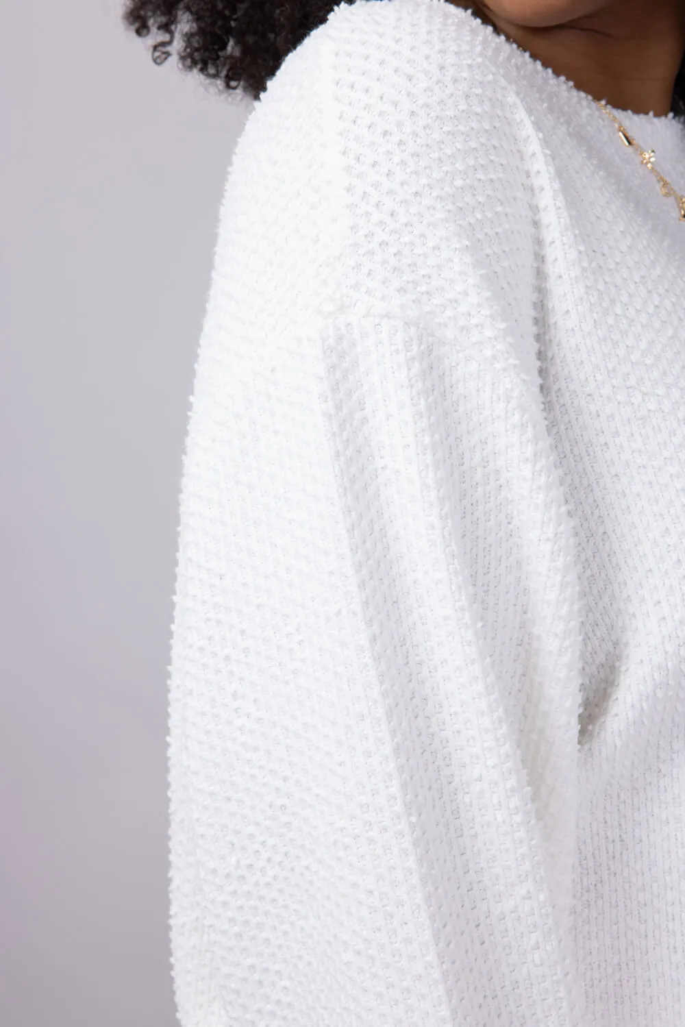 Miracle Synch Waist Textured Lightweight Sweater for Women in White | FL-01027-WHITE