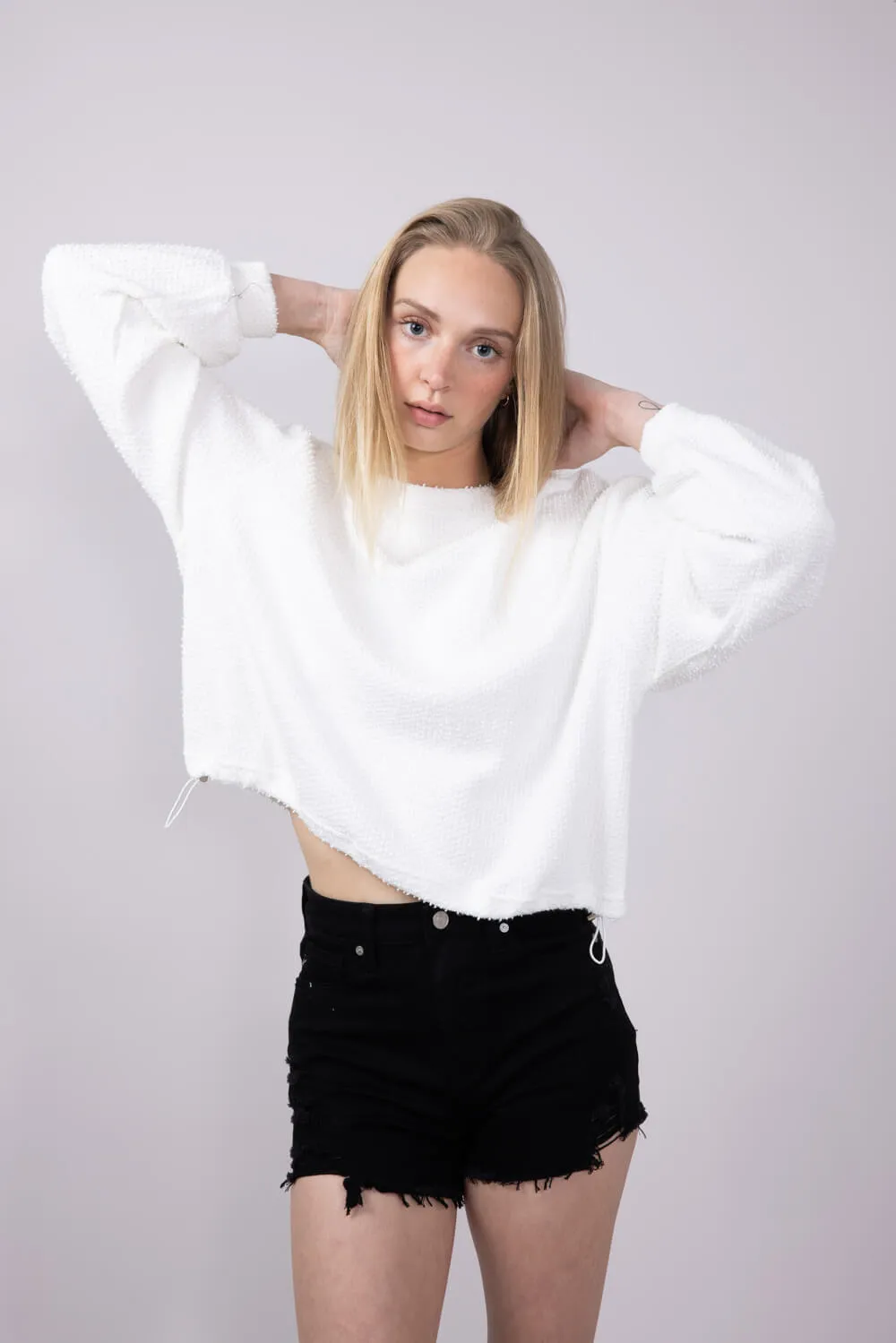 Miracle Synch Waist Textured Lightweight Sweater for Women in White | FL-01027-WHITE