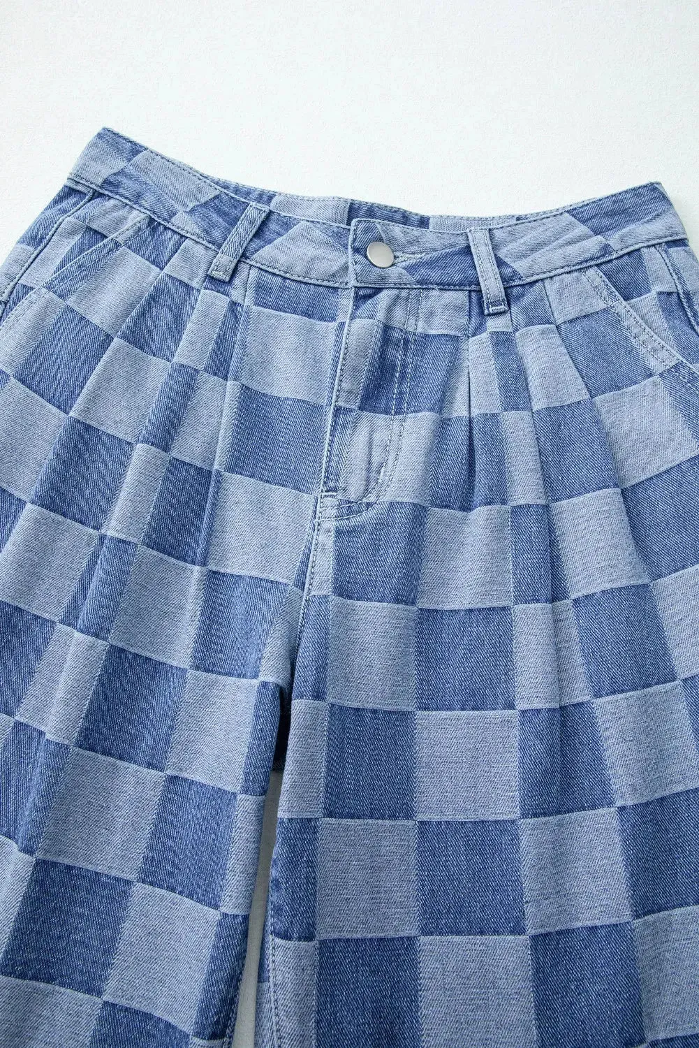 'Mireille' Checkered Denim Wide Leg Jeans