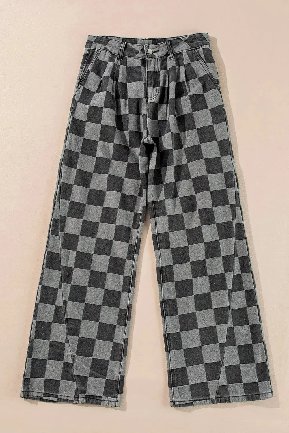 'Mireille' Checkered Denim Wide Leg Jeans