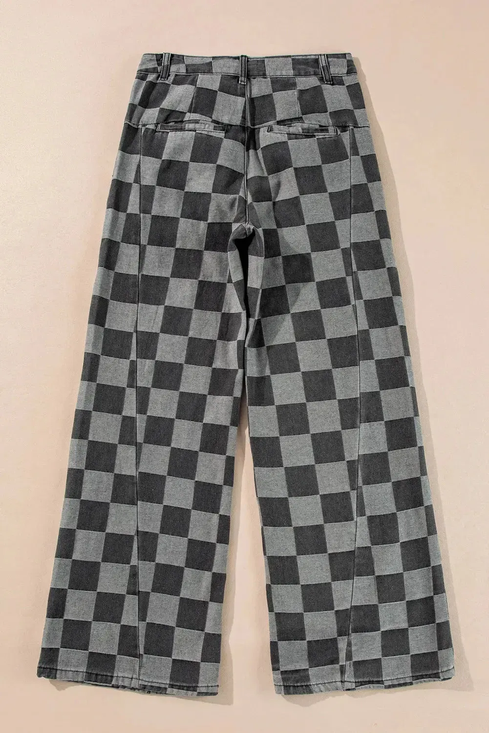 'Mireille' Checkered Denim Wide Leg Jeans