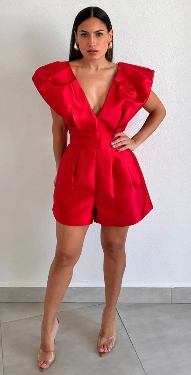 Moments to Remember V-Neck Red Romper
