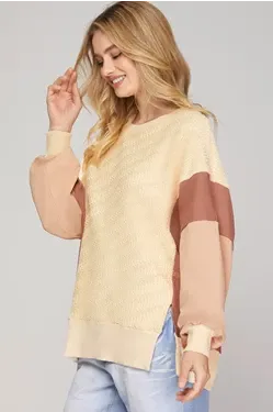 Monroe- Long Sleeve Color Block Sweater