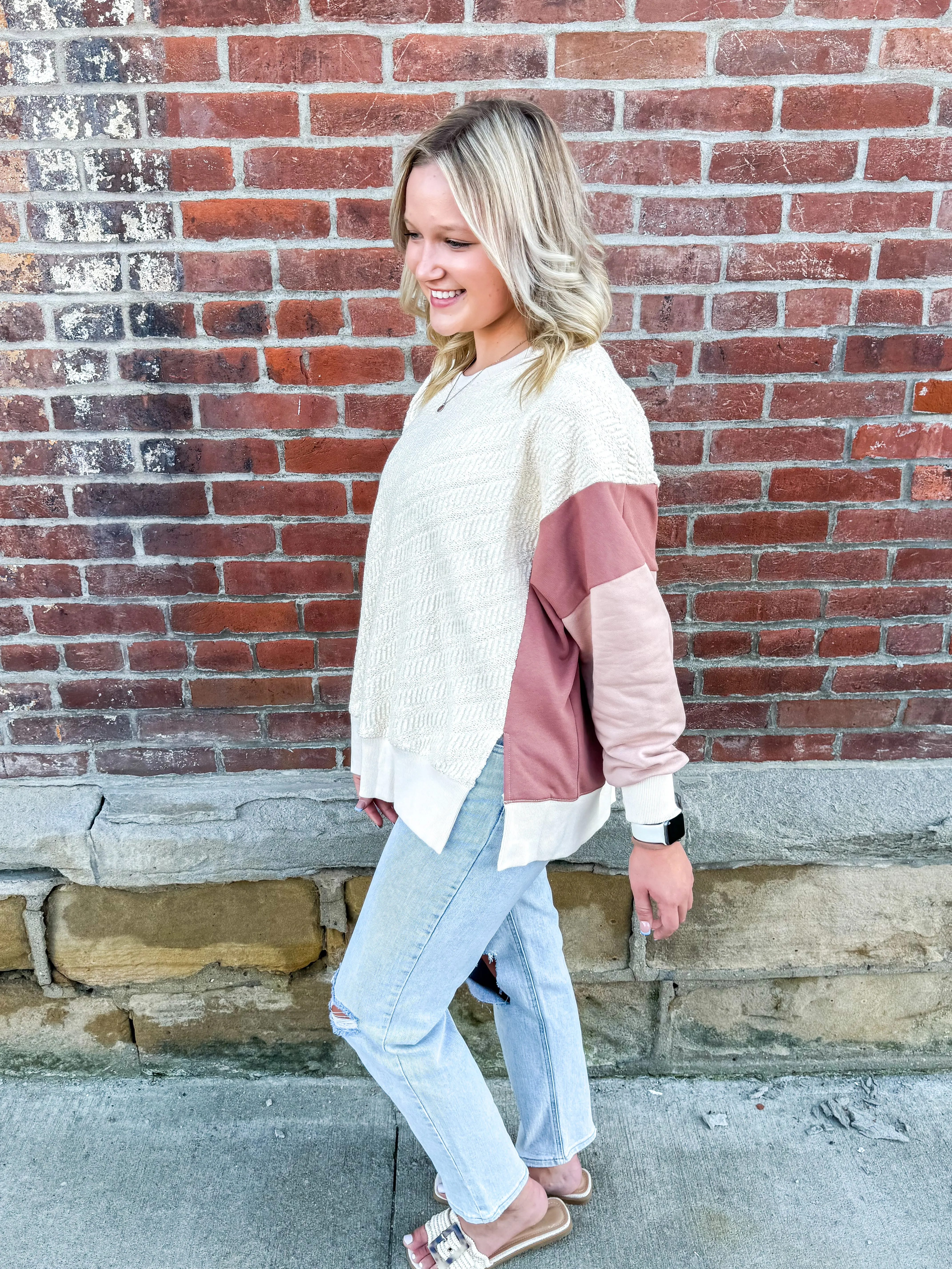 Monroe- Long Sleeve Color Block Sweater