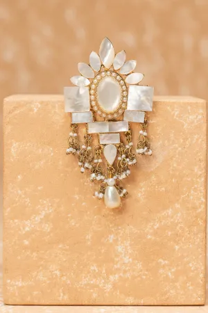 Mother Of Pearl Brooch With Ivory Crystals