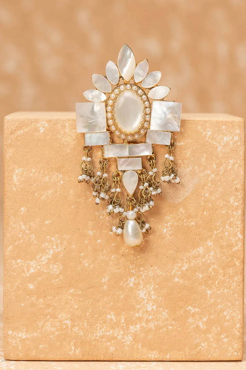 Mother Of Pearl Brooch With Ivory Crystals