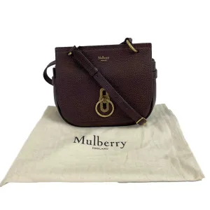 Mulberry - Small Amberley Heavy Grain Maroon / Gold Satchel Crossbody NEW