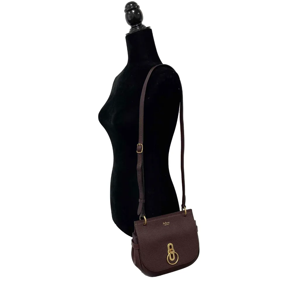 Mulberry - Small Amberley Heavy Grain Maroon / Gold Satchel Crossbody NEW