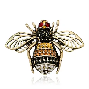 Multicolor Cubic Zirconia & 18K Gold-Plated Bumblebee Brooch