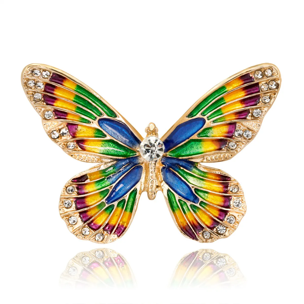 Multicolor Cubic Zirconia Butterfly Brooch