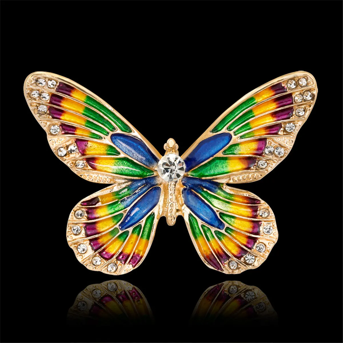 Multicolor Cubic Zirconia Butterfly Brooch